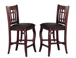 Wooden Counter Height Chair With Designer Back, Set of 2, Cherry Brown