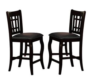 Wooden Counter Height Chair With Designer Back, Set of 2, Black