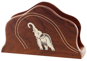 Handmade Wooden Elephant Motifs Napkin Holder, Brown