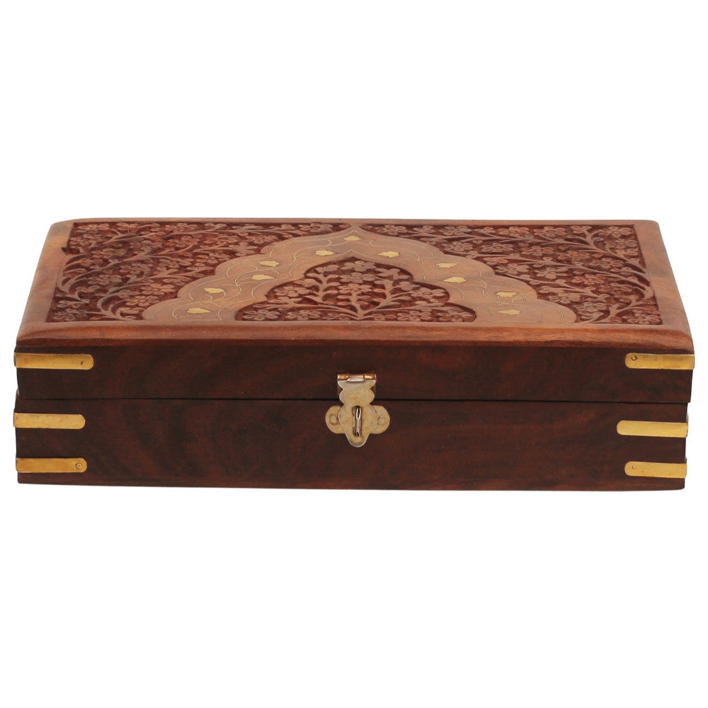 Handcrafted Floral Carving Jewelry Storage Box/Trinket Box, Brown