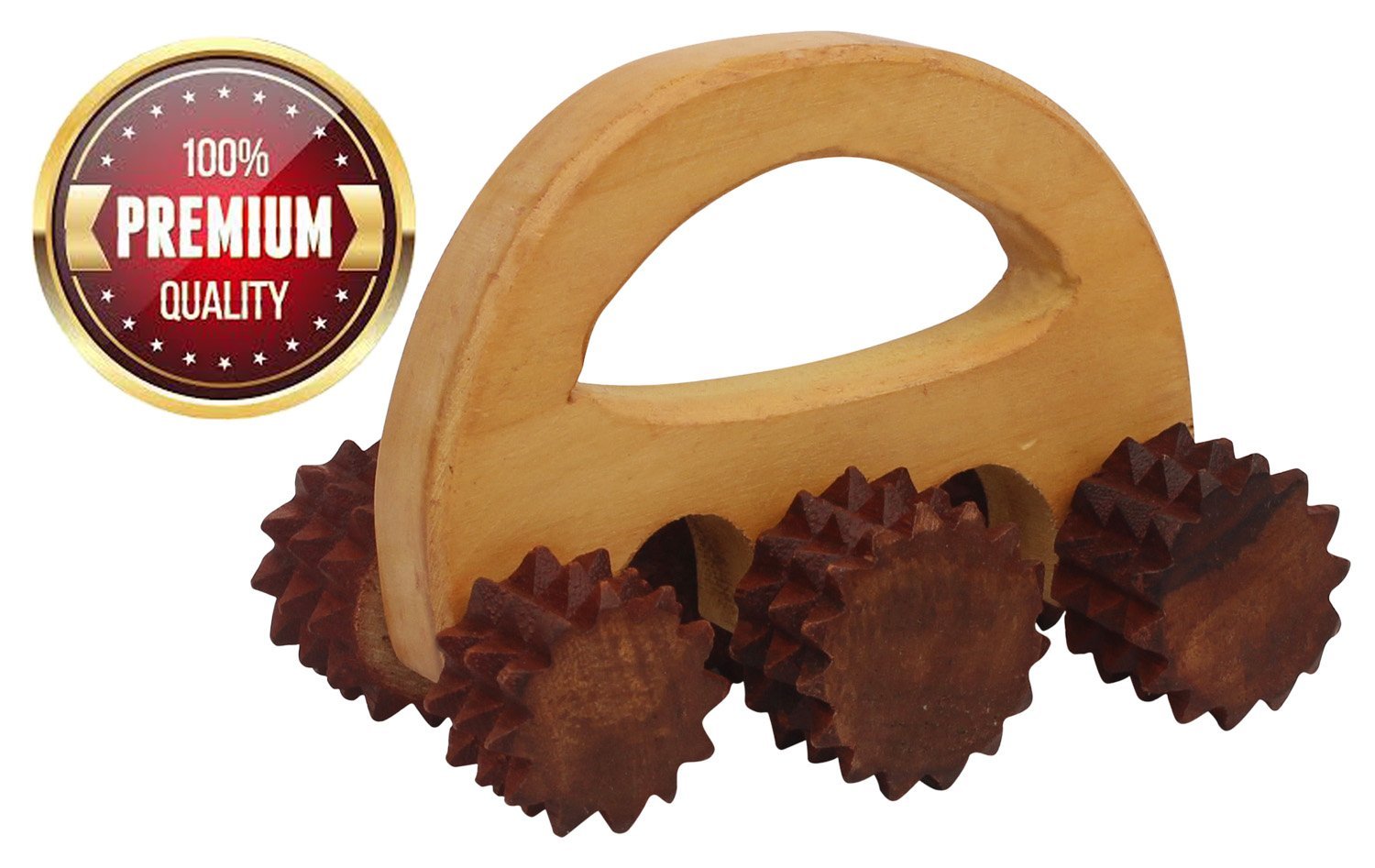 Wooden Wheel Massage Roller/Stress and Pain Reliever, Brown