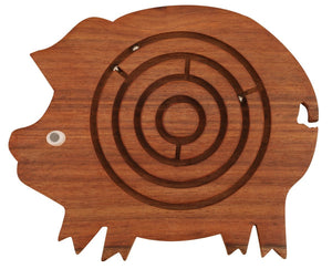 Pig Shape Labyrinth ball maze puzzle game In Wood, Brown