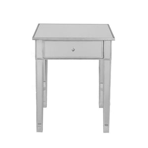 Mirrored Accent Table With Single Drawer, Silver
