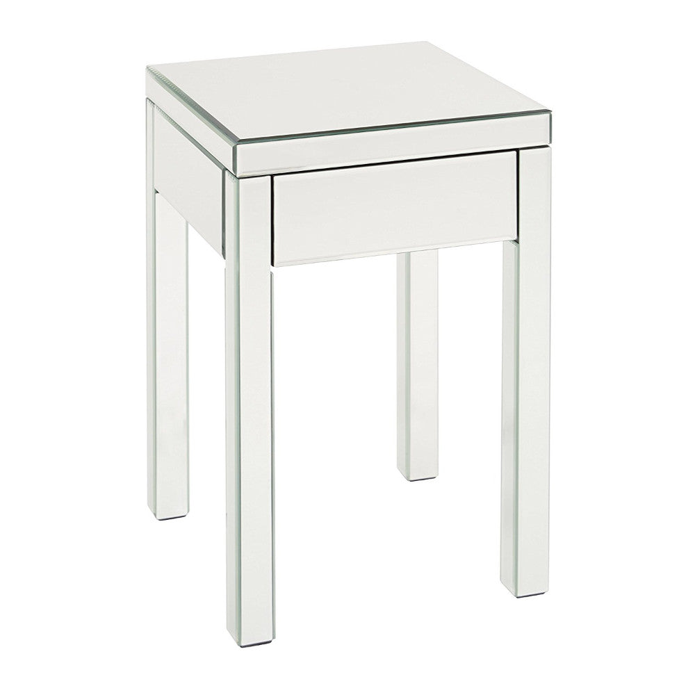 Single Drawer Mirrored End Table, Silver