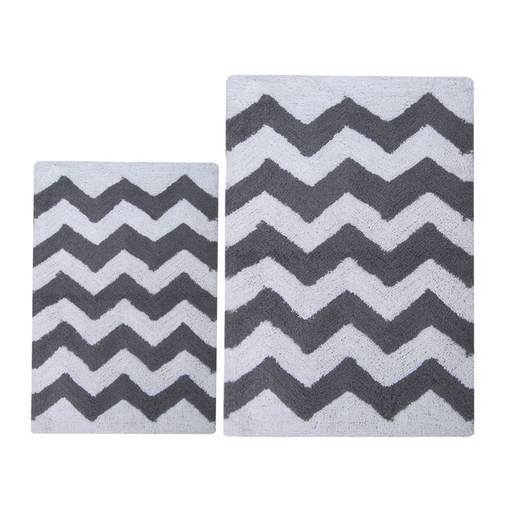 Charcoal GreyWhite Chevron 2 Pc Bath Set