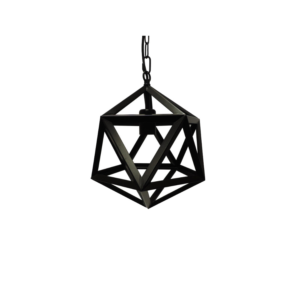 12" Vintage Barn Metal Polyhedron Lighting Pendant Chandelier, Black