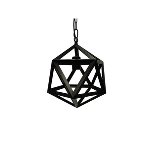 12" Vintage Barn Metal Polyhedron Lighting Pendant Chandelier, Black