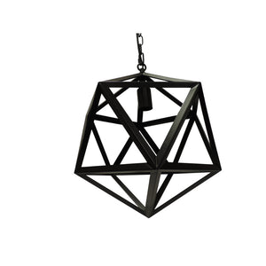 16" Industrial Style Polyhedron Metal Chandelier, Black