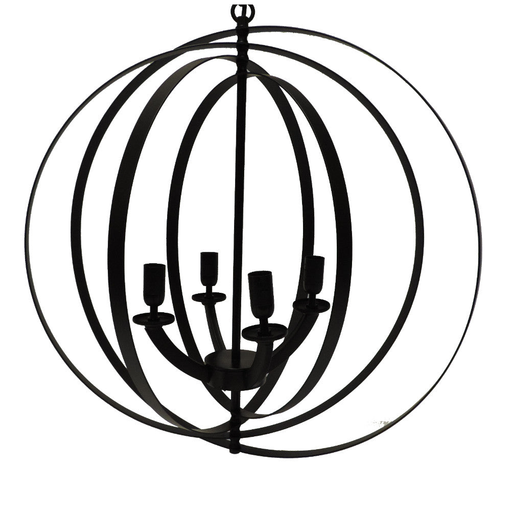 4Light Modern Sphere/Orb Chandelier With Interlocking Rings, Black