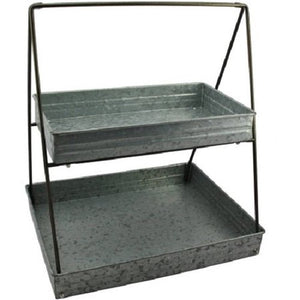 Galvanized Metal 2 Tiered Rectangular Serving Tray, Gray