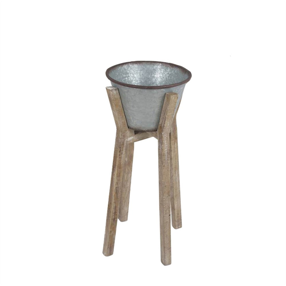 Metal Planter On Stand, Silver