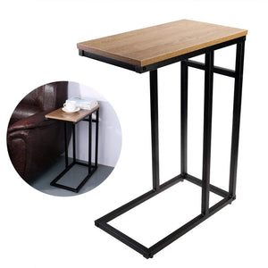 Smooth Top Snack Side End Table With Iron Framed Base, Natural Brown And Black