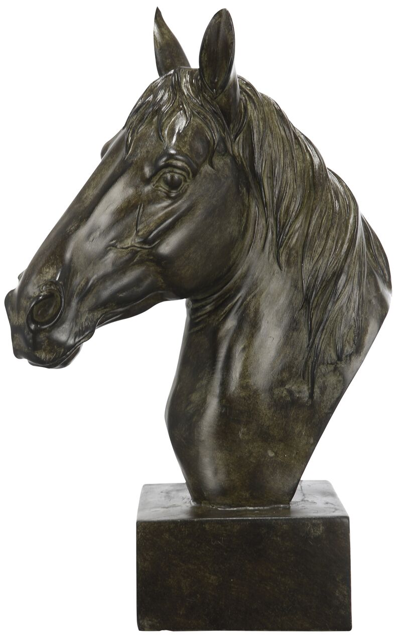 Polyresin Equine Sculpture On Cubical Base, Black