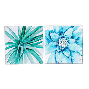 Wood Framed Succulents Wall Art, Blue & White, Set of 2