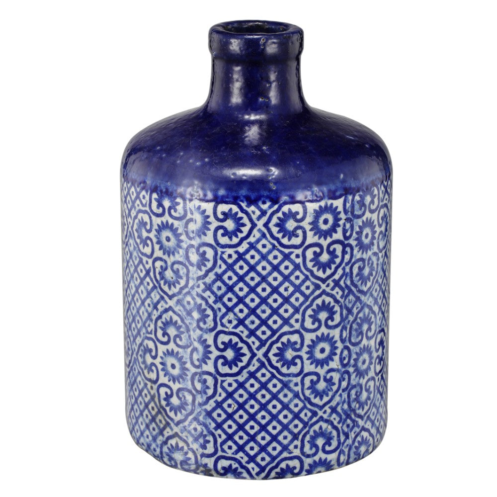 Terracotta Vase With Marvista Crosses, Blue and White