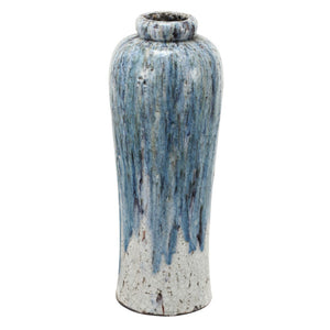 Beautifully Textured Terracotta Vase, Blue & White