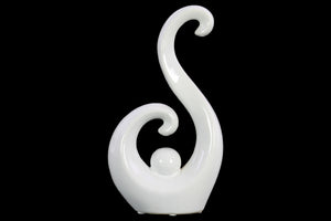 "S" Shaped Ceramic Abstract Sculpture, Large, Glossy White