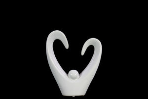 Open Heart Abstract Sculpture In Ceramic, Small, Glossy White