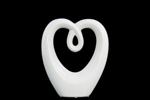 Heart Shape Abstract Sculpture In Ceramic, Small, Glossy White