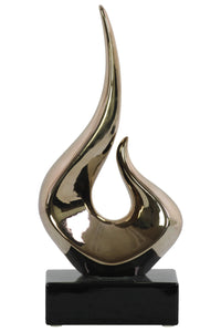 Abstract Swirl Sculpture on Black Rectangular Base In Ceramic, Gold