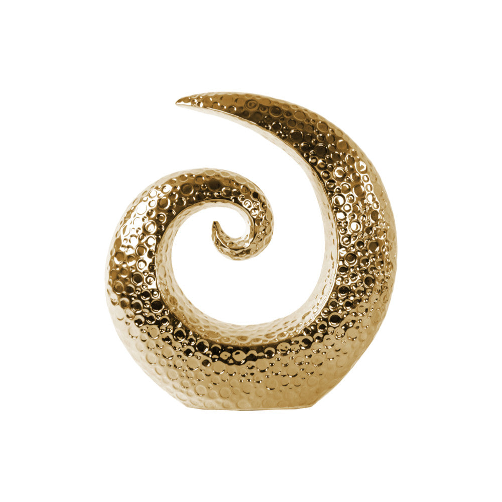 Embossed Ceramic Spiral Sculpture With Circle Design, Large, Gold