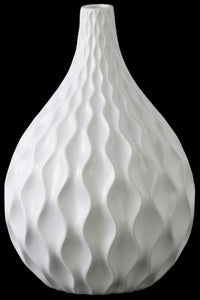 Embossed Wave Pattern Ceramic Vase With Elongated Neck, Matte White