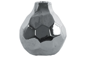 Round Bellied Ceramic Vase With Short Neck, Large, Silver