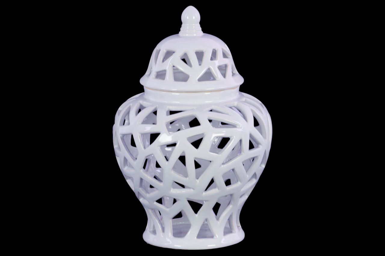 Ceramic Urn Vase With Triangular Cutout Design, Large, White