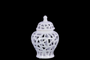 Ceramic Urn Vase With Triangular Cutout Design, Small, White