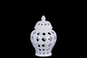 Cutout Quatrefoil Pattern Ceramic Urn Vase With Tapered Bottom, Small, White