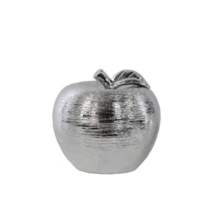 Porcelain Apple Figurine In Combed Pattern, Small, Silver