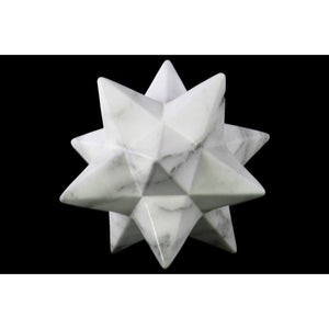 Marbleized 12 Point Stellated Sculpture In Ceramic, Large, White