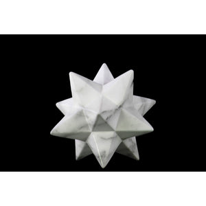 Marbleized 12 Point Stellated Sculpture In Ceramic, Small, White