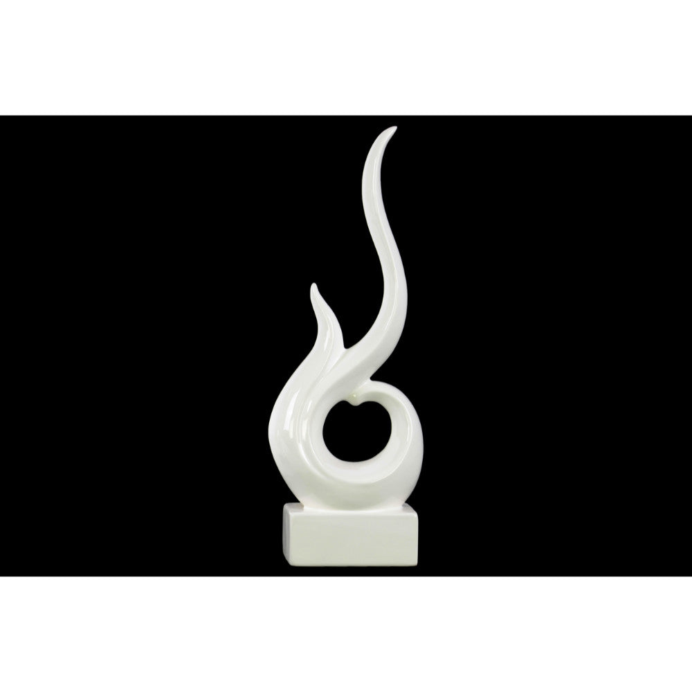 Swirl Abstract Ceramic Sculpture Mounted On Base, Medium, White