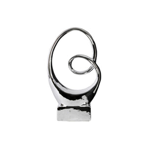 Abstract Ceramic Sculpture Mounted On Base, Silver