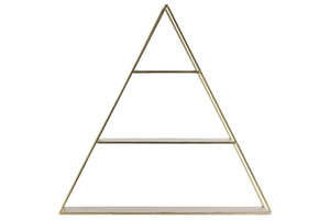 3 Tier Metal Wall Shelf In Triangular Shape, Champagne Silver