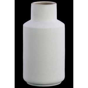 Ceramic Round  LG Combed Vase with Neck, White