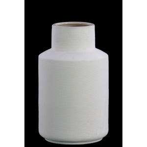 Ceramic Round SM Combed Vase with Neck, White