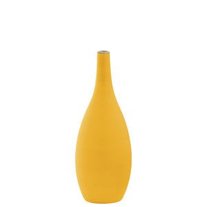 Ceramic Round SM Combed Vase with Small Mouth and Bellied Bottom, Yellow