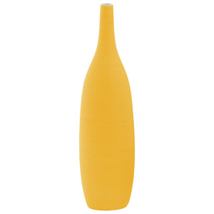 Ceramic Round LG Combed Vase with Bellied Bottom, Yellow