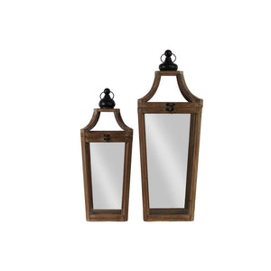 Wood Square Lantern with Ring Handle, Set of Two, Brown