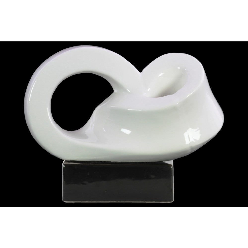 Ceramic Infinity Abstract Sculpture on Rectangle Base, White