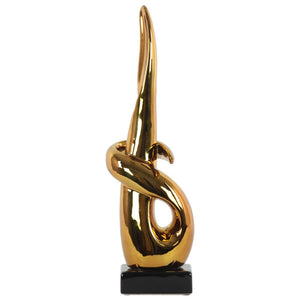 Ceramic Swirl Abstract Sculpture on Rectangle Base, Gold