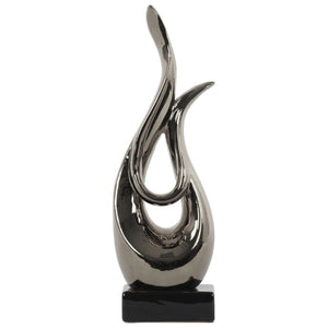 Ceramic Moon Abstract Sculpture on Rectangle Base, Silver