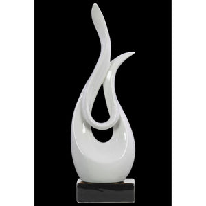 Ceramic Moon Abstract Sculpture on Rectangle Base, White