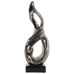 Ceramic Standing Infinity Abstract Sculpture on Rectangle Base, Silver