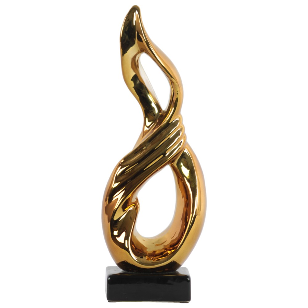 Ceramic Standing Infinity Abstract Sculpture on Rectangle Base, Gold