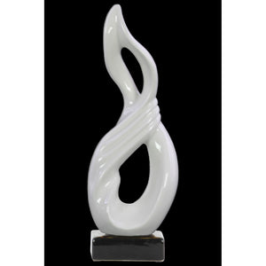 Ceramic Standing Infinity Abstract Sculpture on Rectangle Base, White