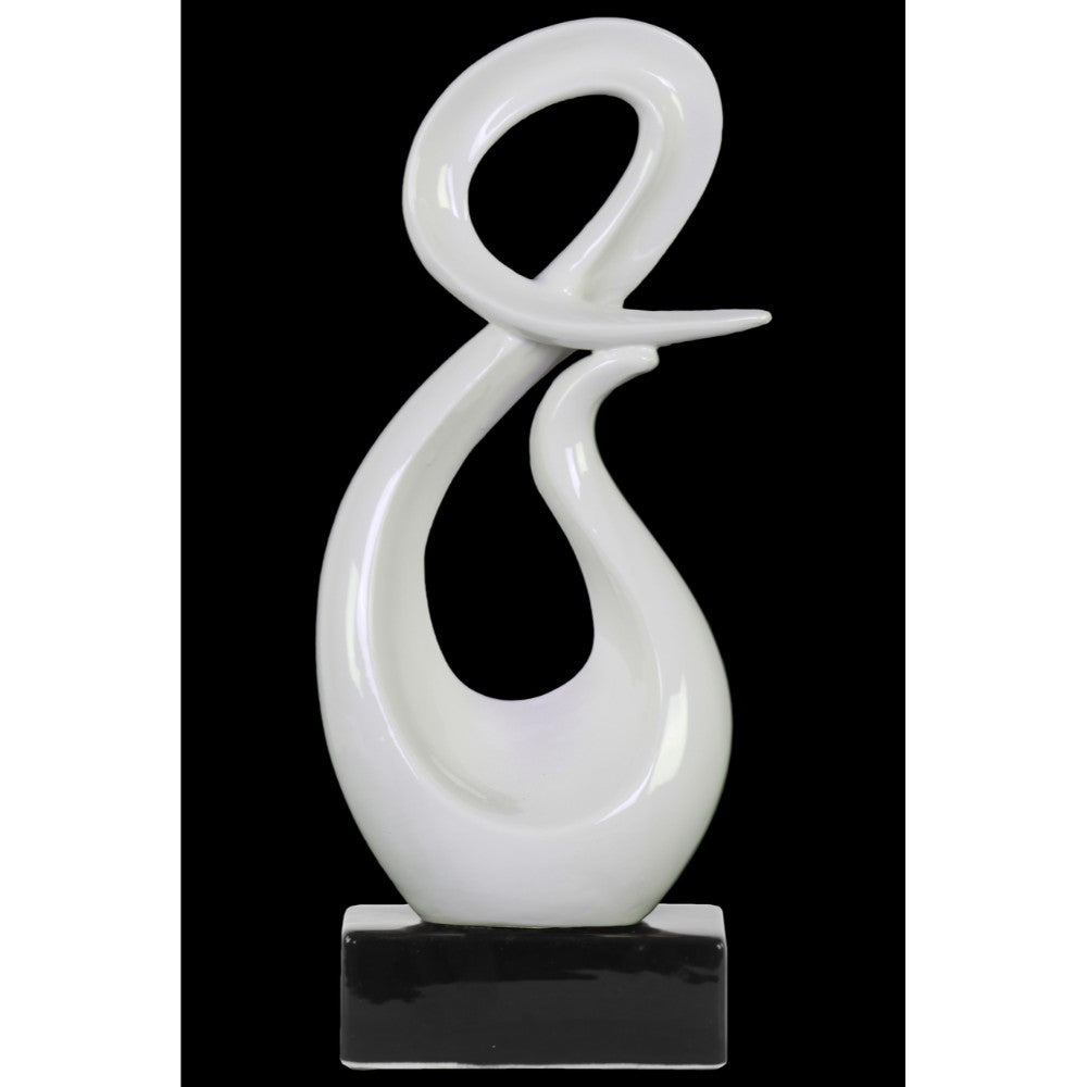 Ceramic "&" Abstract Sculpture on Rectangle Base, White