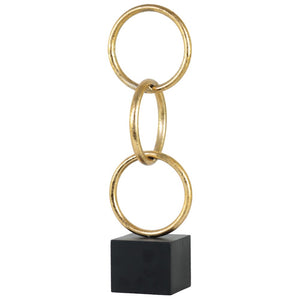 Contemporary Metal Chain Design Sculpture on Square Stand, Gold & Black